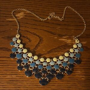 Elegant Vintage Inspired Blue and Gold Statement Collared Necklace
